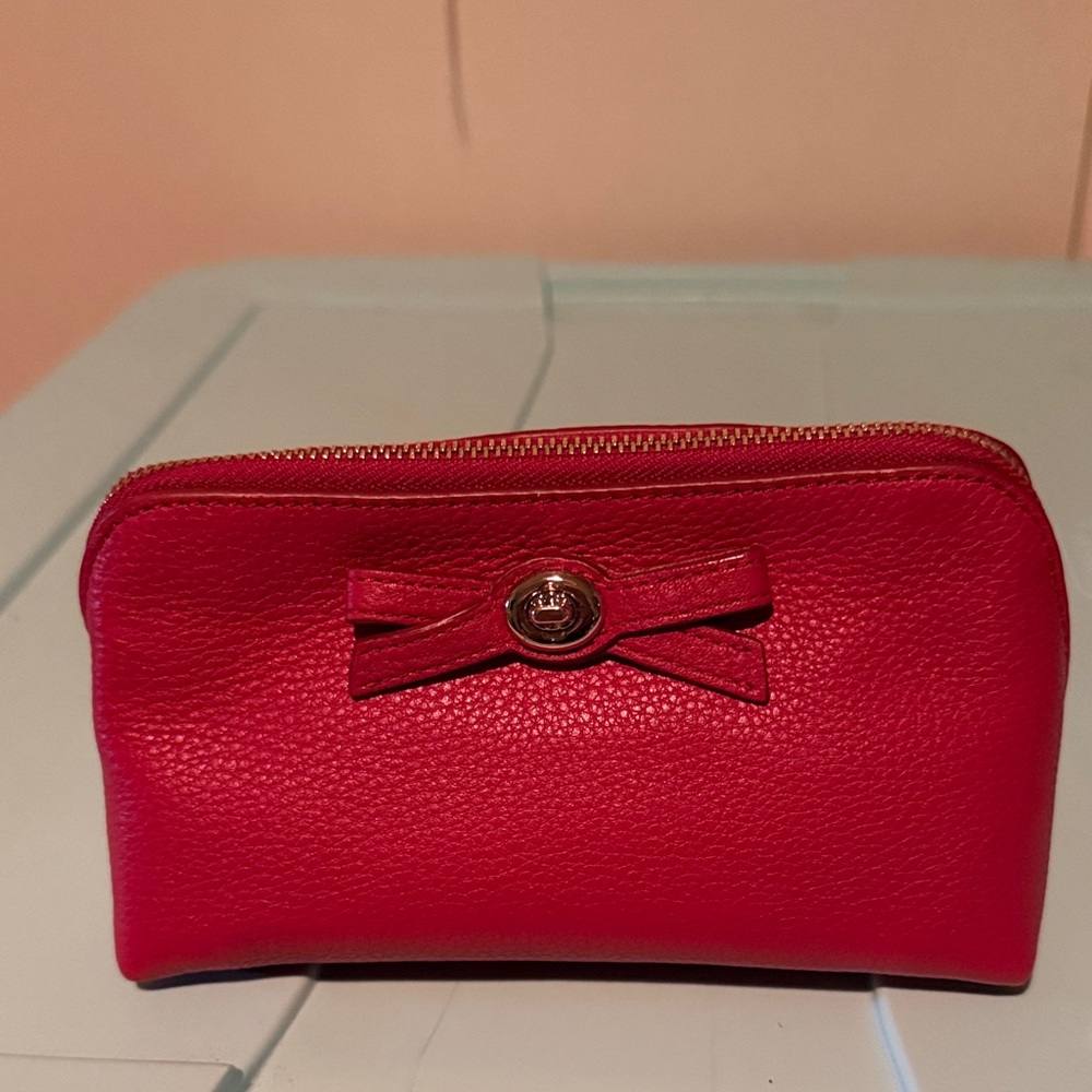 Coach Red Leather Bow Cosmetic Case